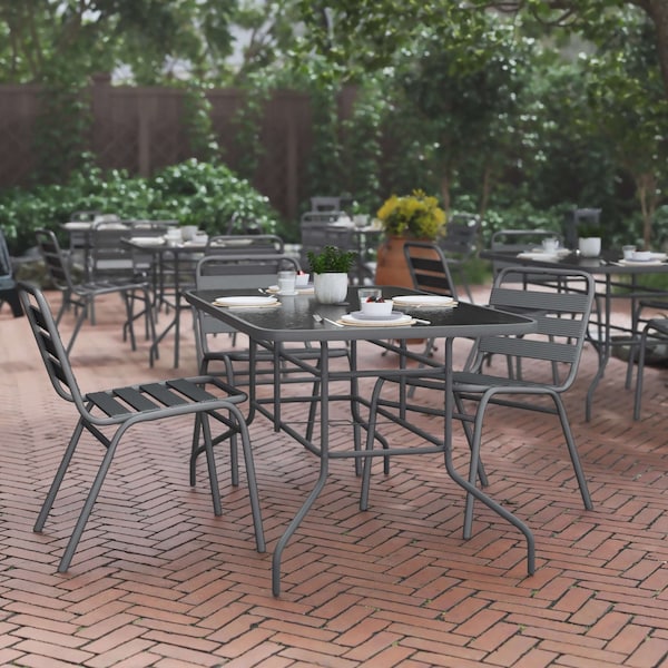 Flash Furniture Silver 55x31.5 Glass Patio Table - Umbrella Hole TLH-089-SV-GG - main